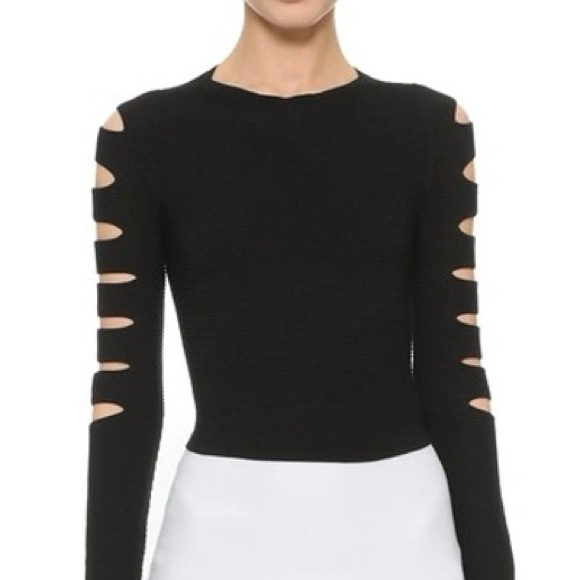 Cushnie Et Ochs Anastasia Ribbed Cutout Long-Sleeve Crop Knit Black Top, Size M